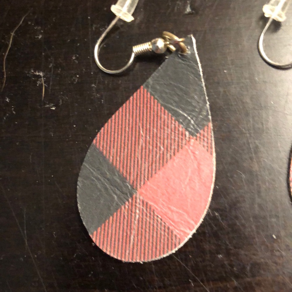 Buffalo plaid leather earrings